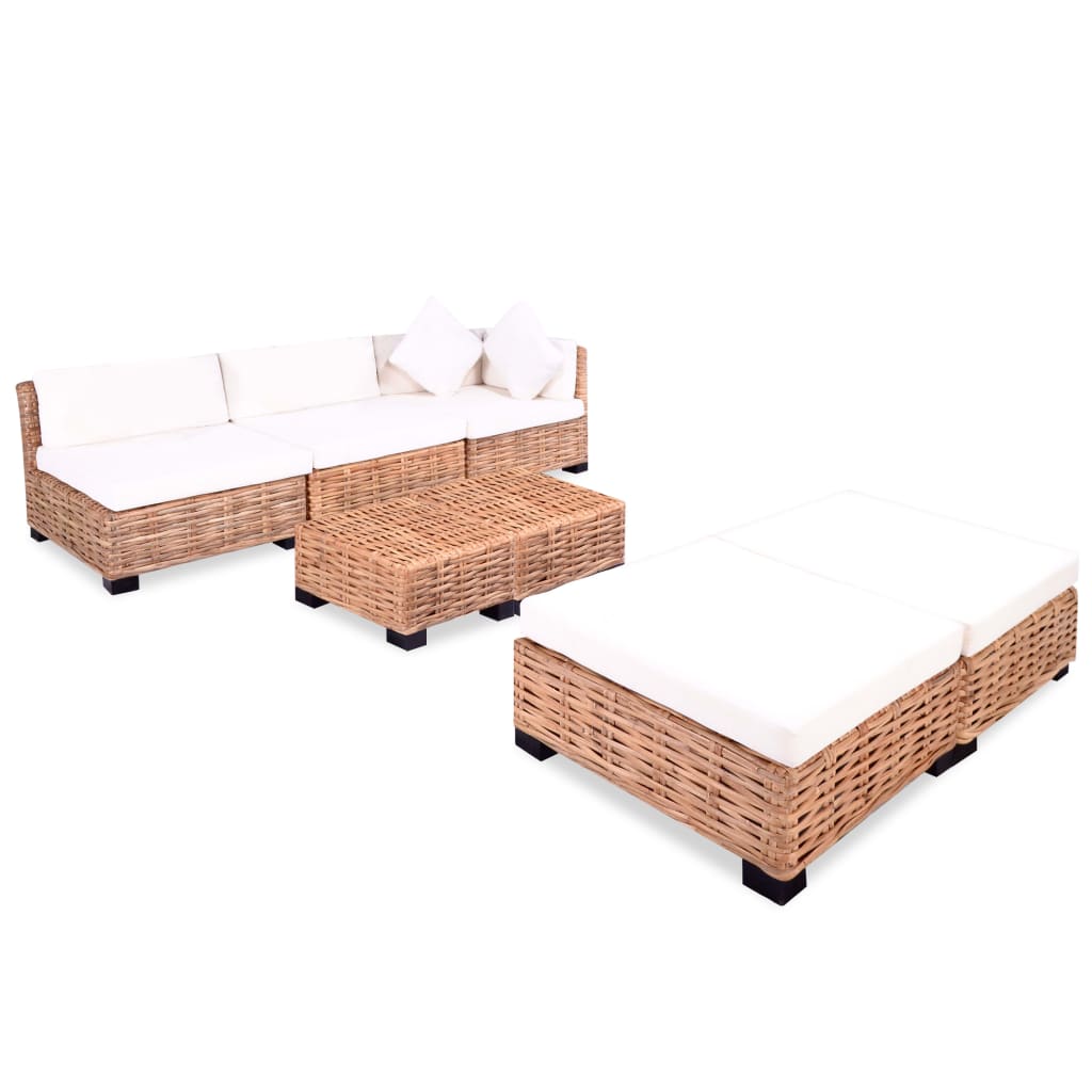 Loungeset Natuurlijk Rattan 18-Delig hoek + 2x midden + 2x voetensteun + 2x Tafel