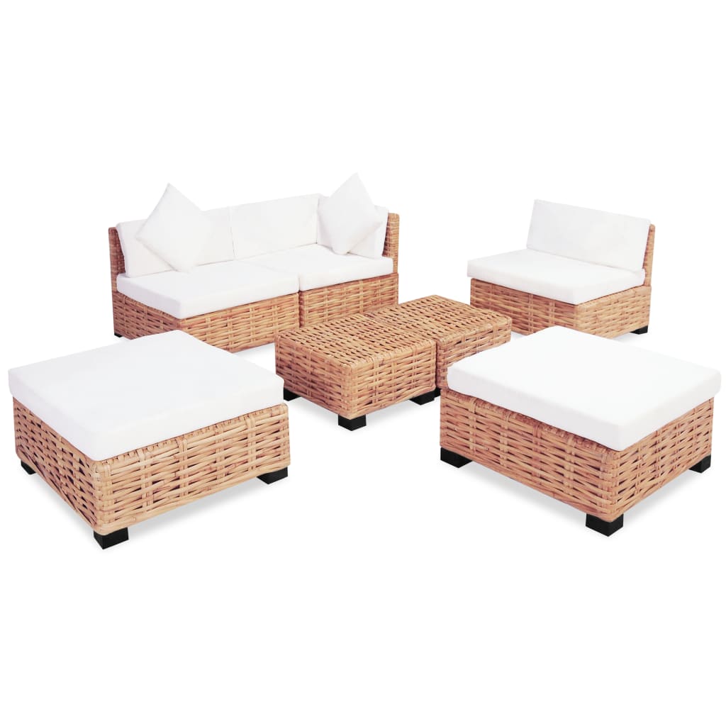 Loungeset Natuurlijk Rattan 18-Delig hoek + 2x midden + 2x voetensteun + 2x Tafel