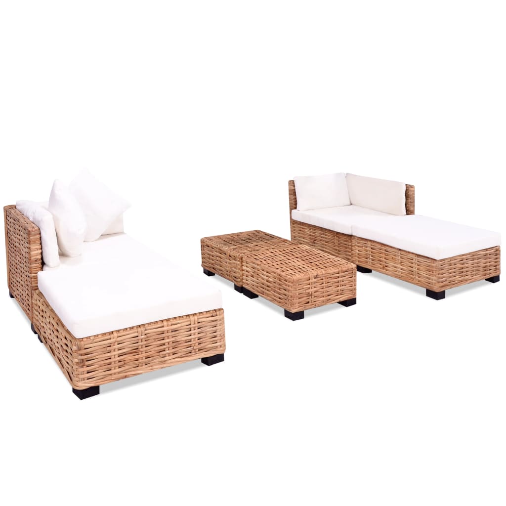 Loungeset Natuurlijk Rattan 16-Delig 2x hoek + 2x voetensteun + 2x Tafel