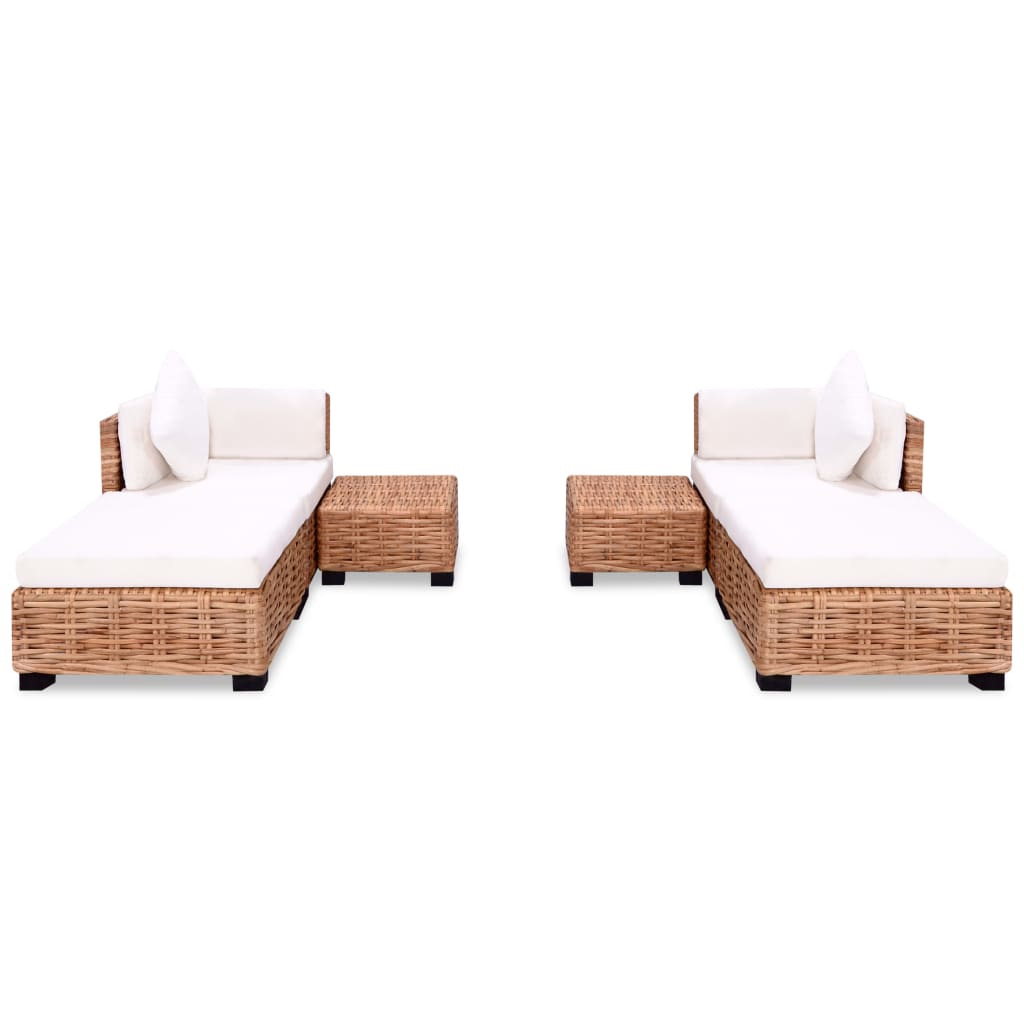 Loungeset Natuurlijk Rattan 16-Delig 2x hoek + 2x voetensteun + 2x Tafel