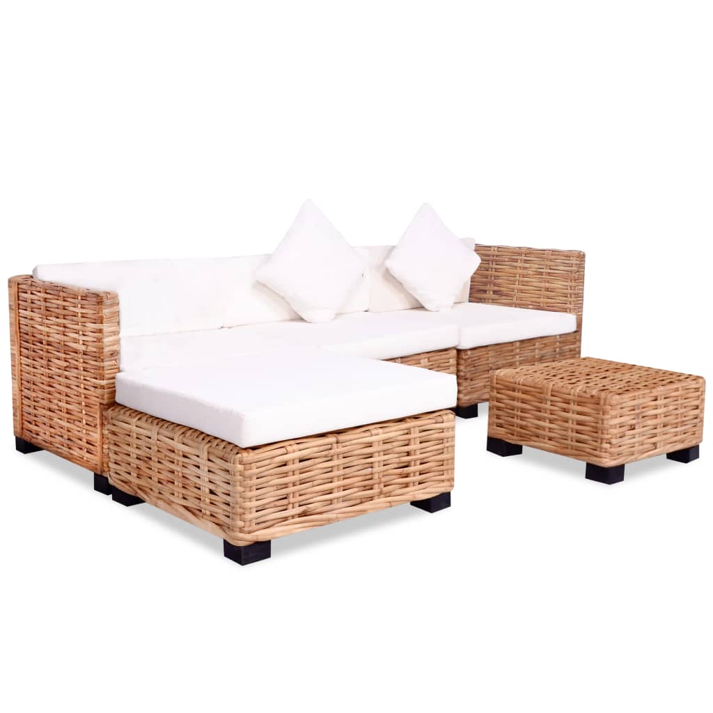 Loungeset Natuurlijk Rattan 14-Delig 2x hoek + midden + voetensteun + Tafel