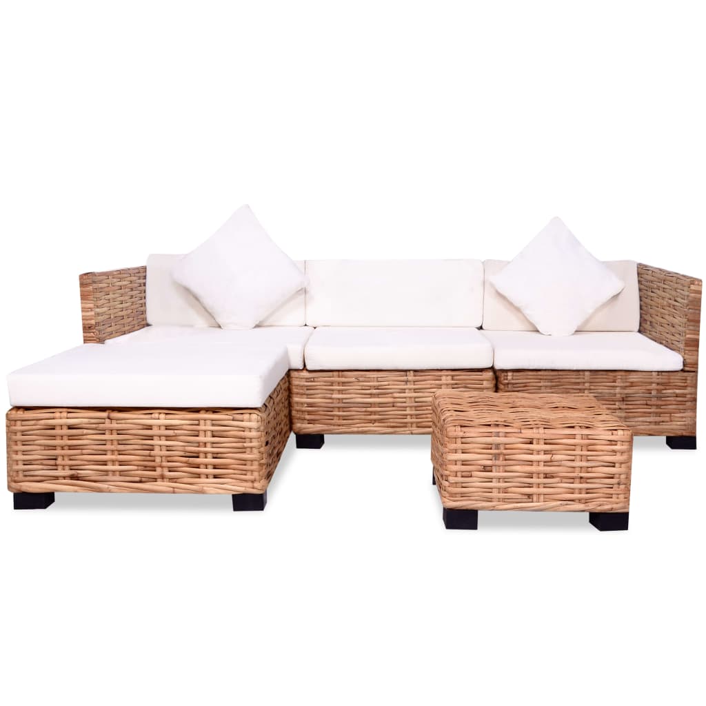 Loungeset Natuurlijk Rattan 14-Delig 2x hoek + midden + voetensteun + Tafel