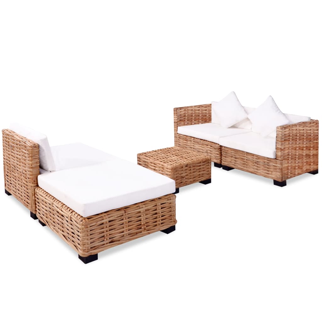 Loungeset Natuurlijk Rattan 14-Delig 2x hoek + midden + voetensteun + Tafel