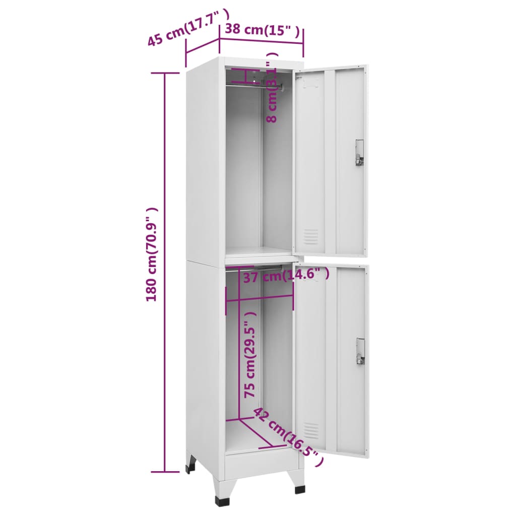 Lockerkast Met 2 Vakken 38X45X180 Cm Grijs Met 2 lockers