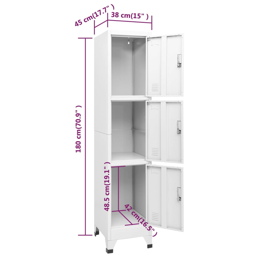 Lockerkast Met 3 Vakken 38X45X180 Cm Grijs Met 3 lockers