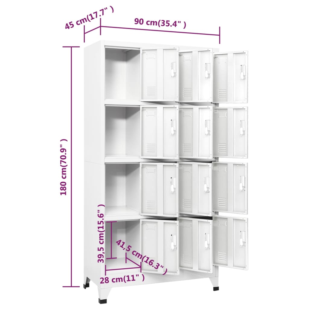 Lockerkast Met 12 Compartimenten 90X45X180 Cm Grijs Met 12 lockers