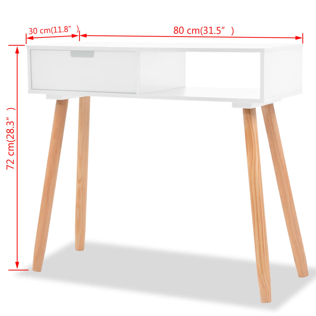 Wandtafel 80X30X72 Cm Massief Grenenhout Wit Wit