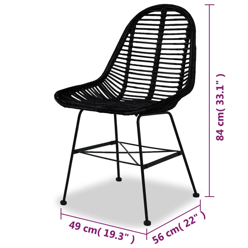 Eetkamerstoelen Natuurlijk Rattan 2 Zwart