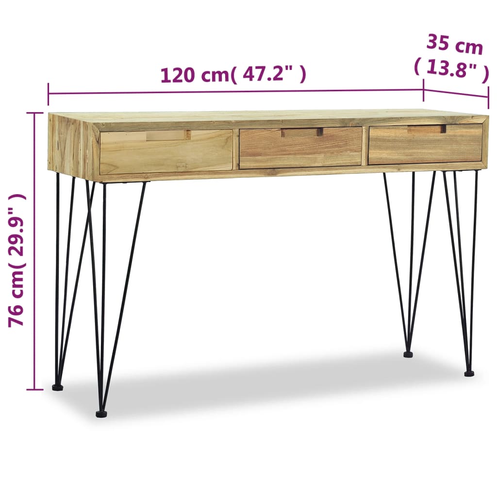 Wandtafel 120x35x76 cm massief teakhout