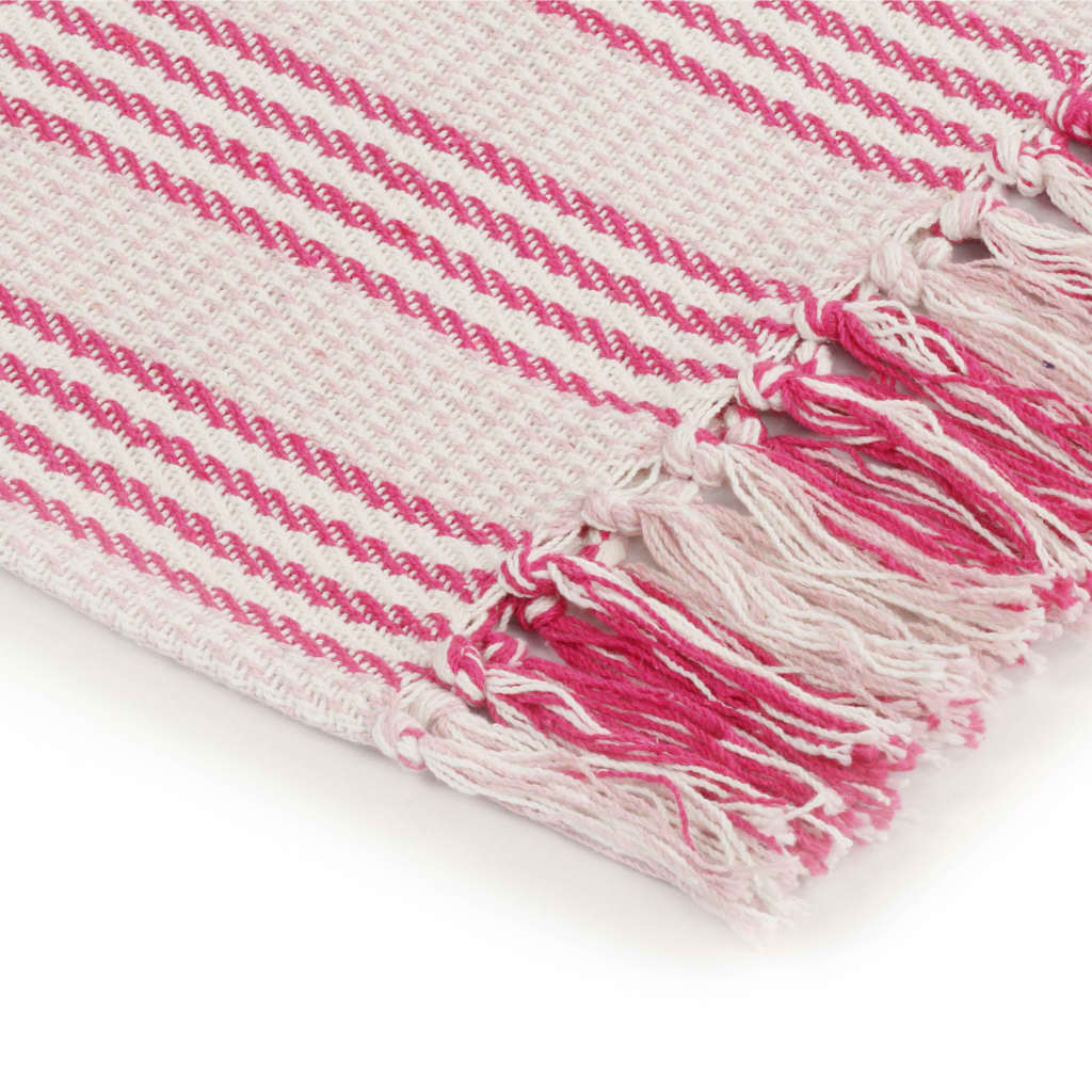 Plaid strepen 160x210 cm katoen roze en wit