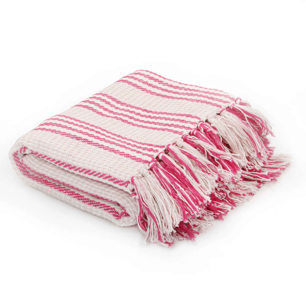 Plaid strepen 220x250 cm katoen roze en wit