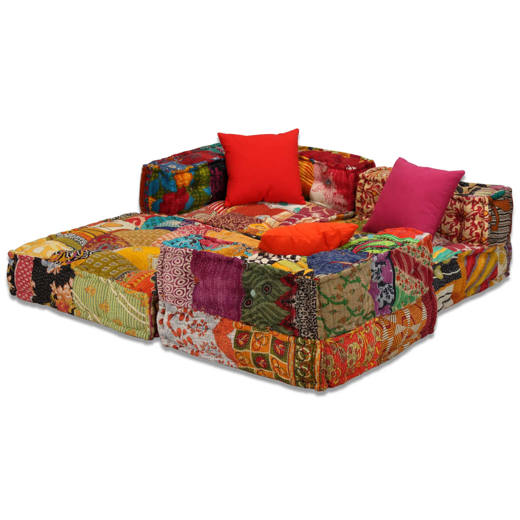 Poef driezits modulair stof patchwork