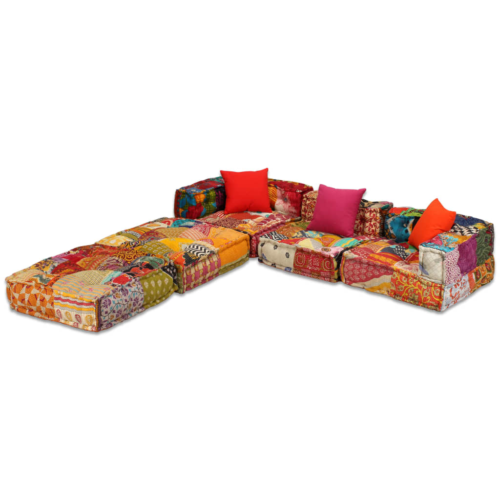 Poef driezits modulair stof patchwork