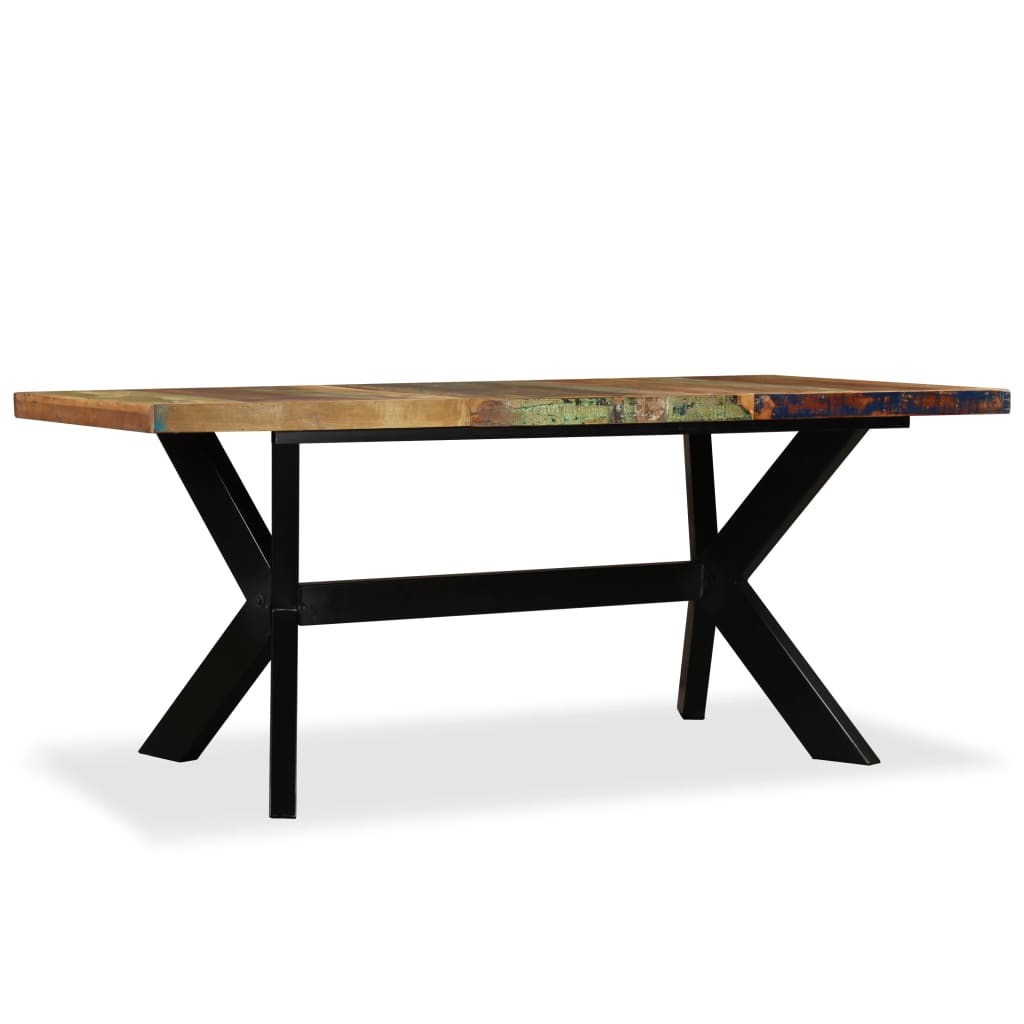 Eettafel 180 cm massief gerecycled hout en stalen kruis