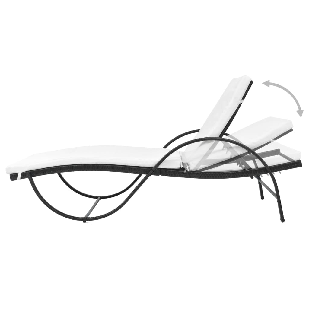 Ligbedden 2 st met tafel poly rattan zwart