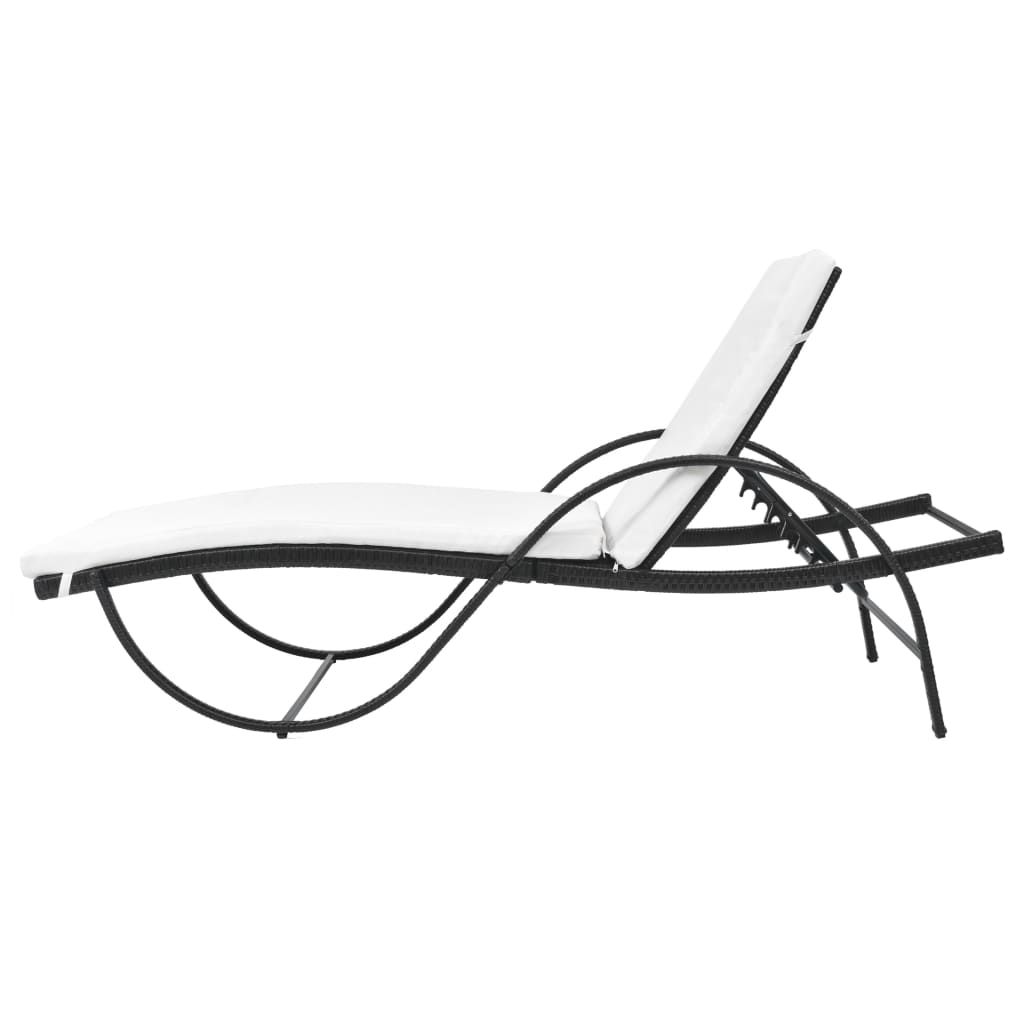 Ligbedden 2 st met tafel poly rattan zwart