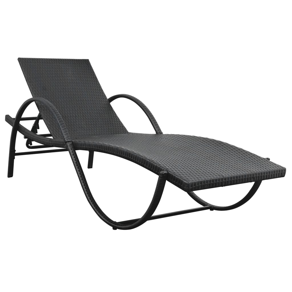 Ligbedden 2 st met tafel poly rattan zwart