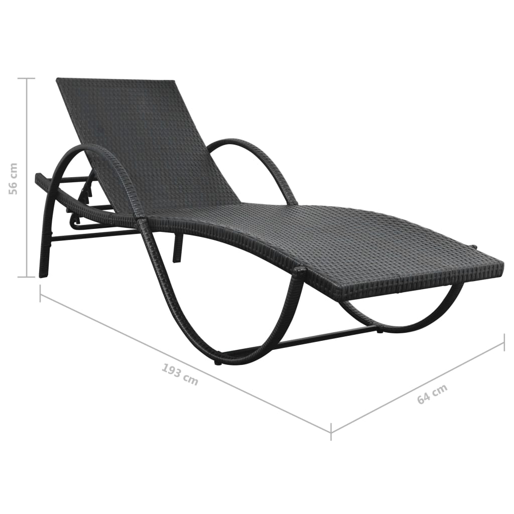 Ligbedden 2 st met tafel poly rattan zwart