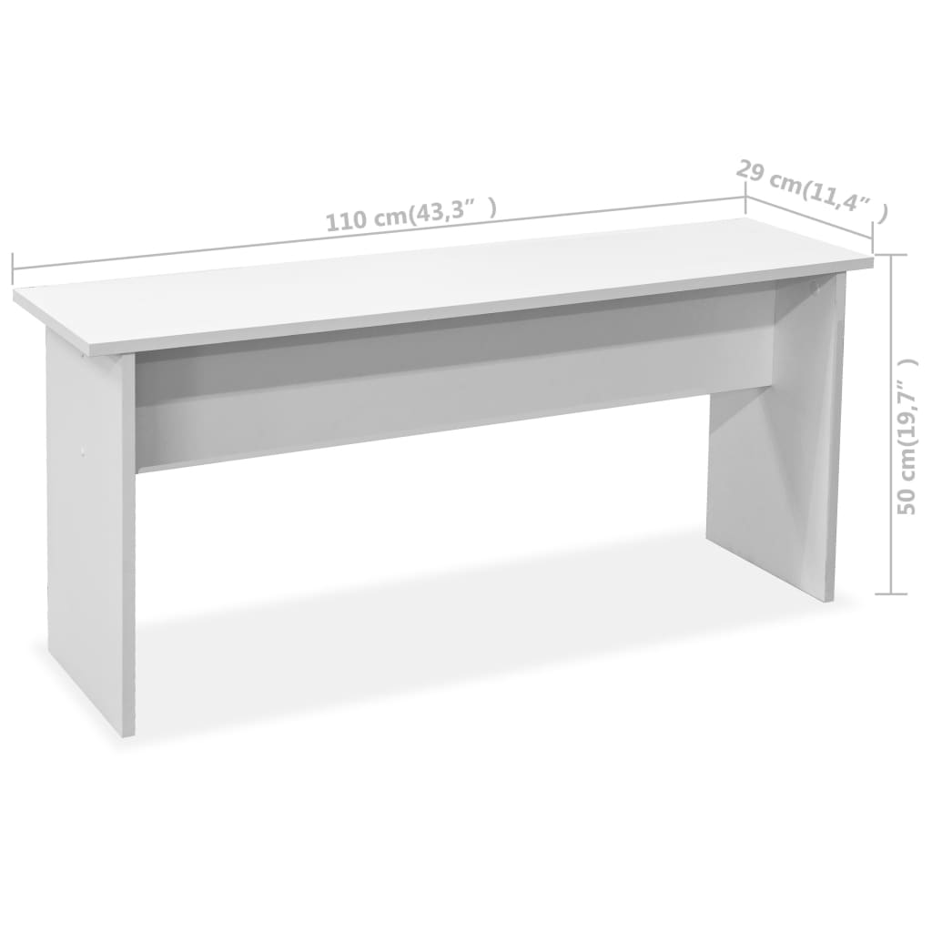 Eettafel en banken 3 st bewerkt hout wit