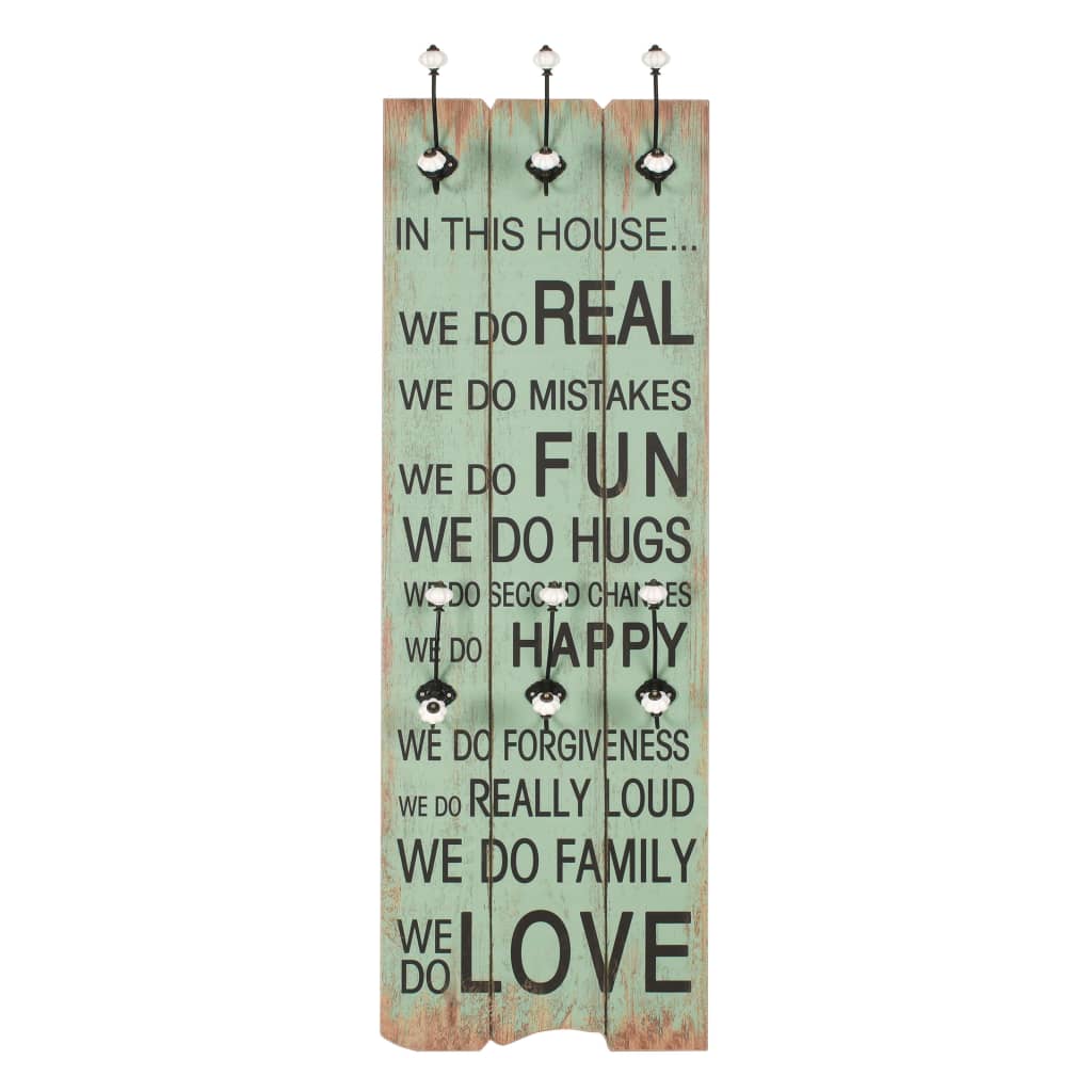 Wandkapstok met 6 haken HAPPY LOVE 120x40 cm