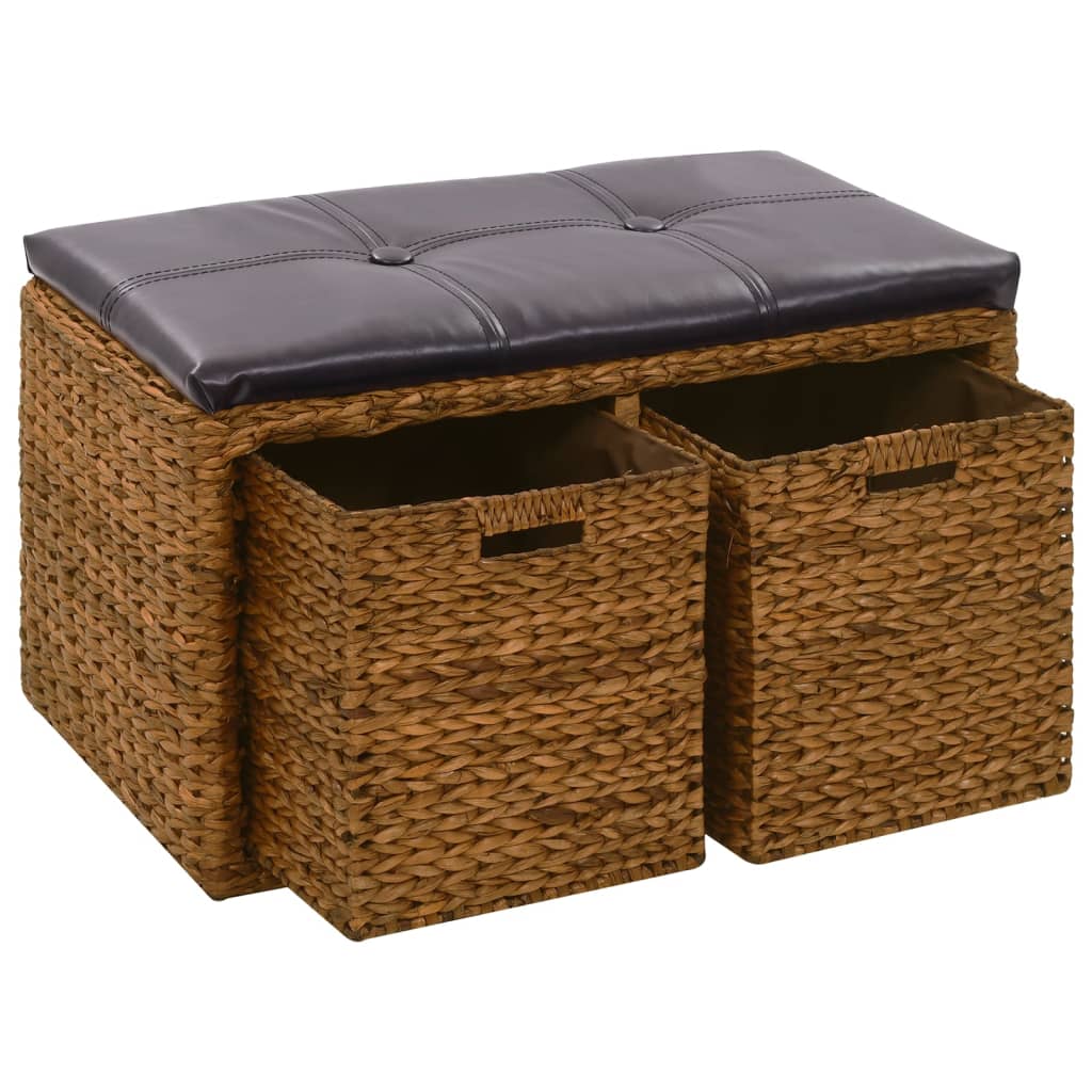 Bankje Met 2 Manden 71X40X42 Cm Zeegras Bruin 71 x 40 x 42 cm