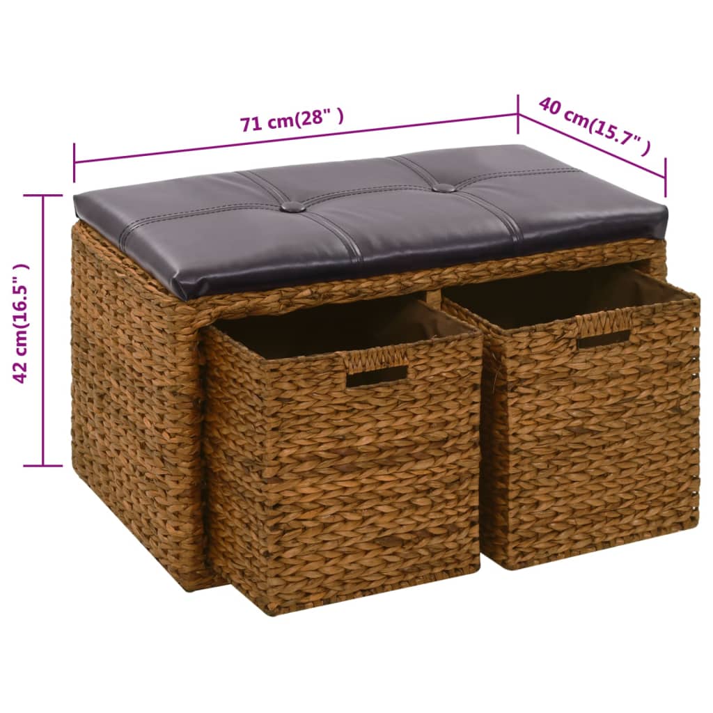 Bankje Met 2 Manden 71X40X42 Cm Zeegras Bruin 71 x 40 x 42 cm