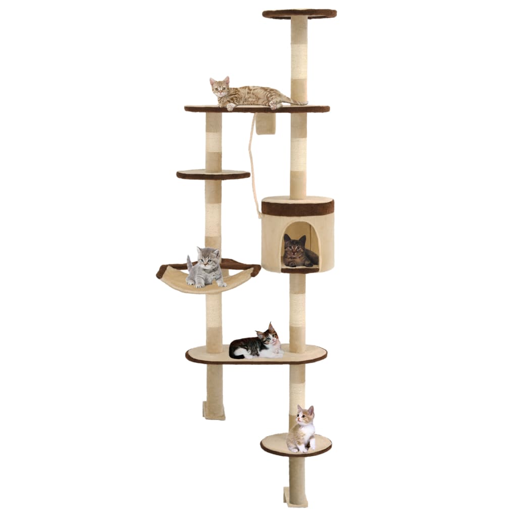 Kattenkrabpaal Met Krabpalen Wandmontage 194 Cm Beige Bruin