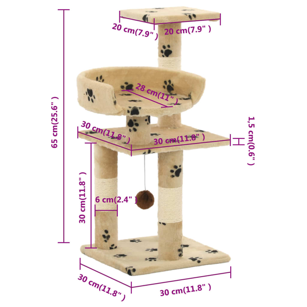 Kattenkrabpaal Met Sisal Krabpalen 65 Cm Pootafdrukken Beige