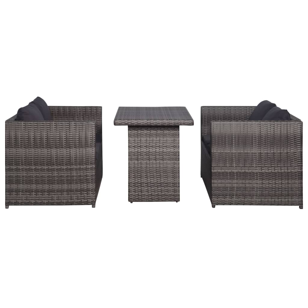 -Delige Bistroset Met Kussens Poly Rattan Grijs