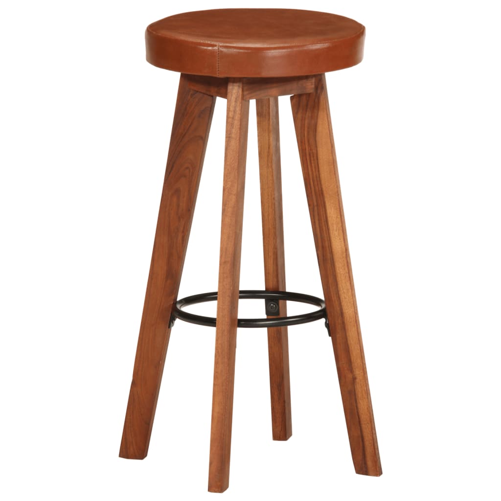 Barstoelen 2 st echt leer en massief acaciahout