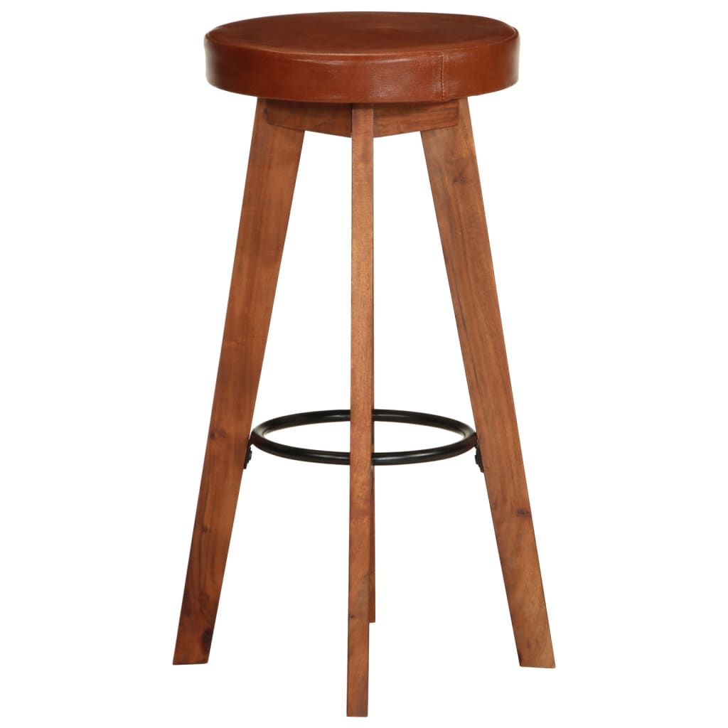 Barstoelen 2 st echt leer en massief acaciahout