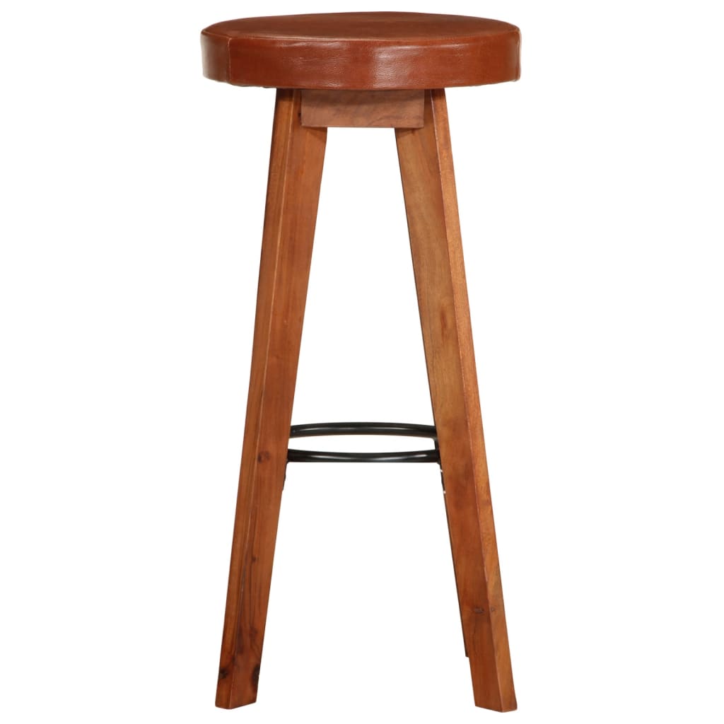 Barstoelen 2 st echt leer en massief acaciahout