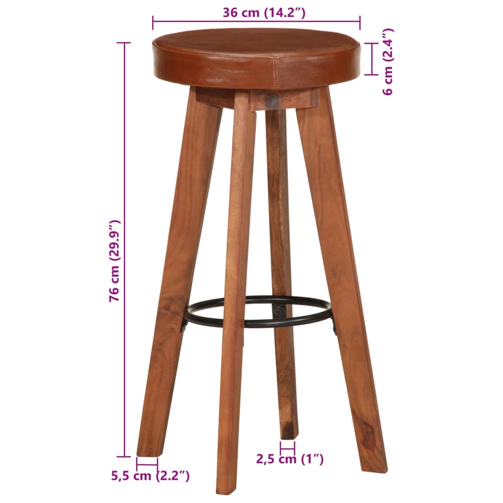 Barstoelen 2 st echt leer en massief acaciahout