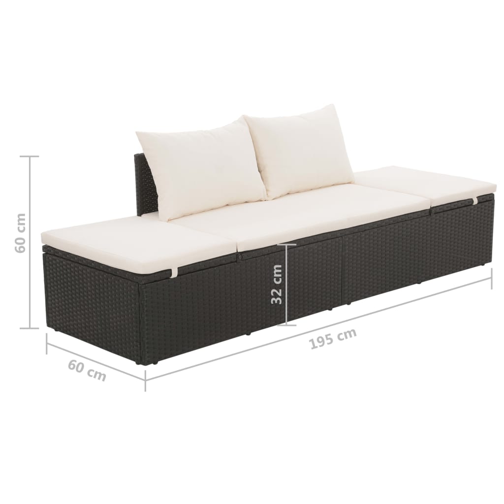 Tuinbed 195X60 Cm Poly Rattan Zwart