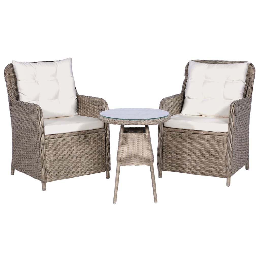 -Delige Bistroset Poly Rattan Bruin met kussens