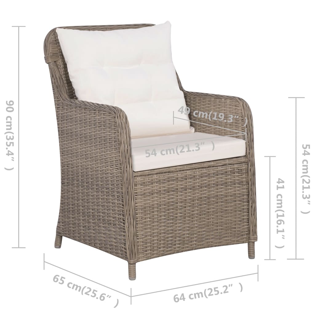 -Delige Bistroset Poly Rattan Bruin met kussens