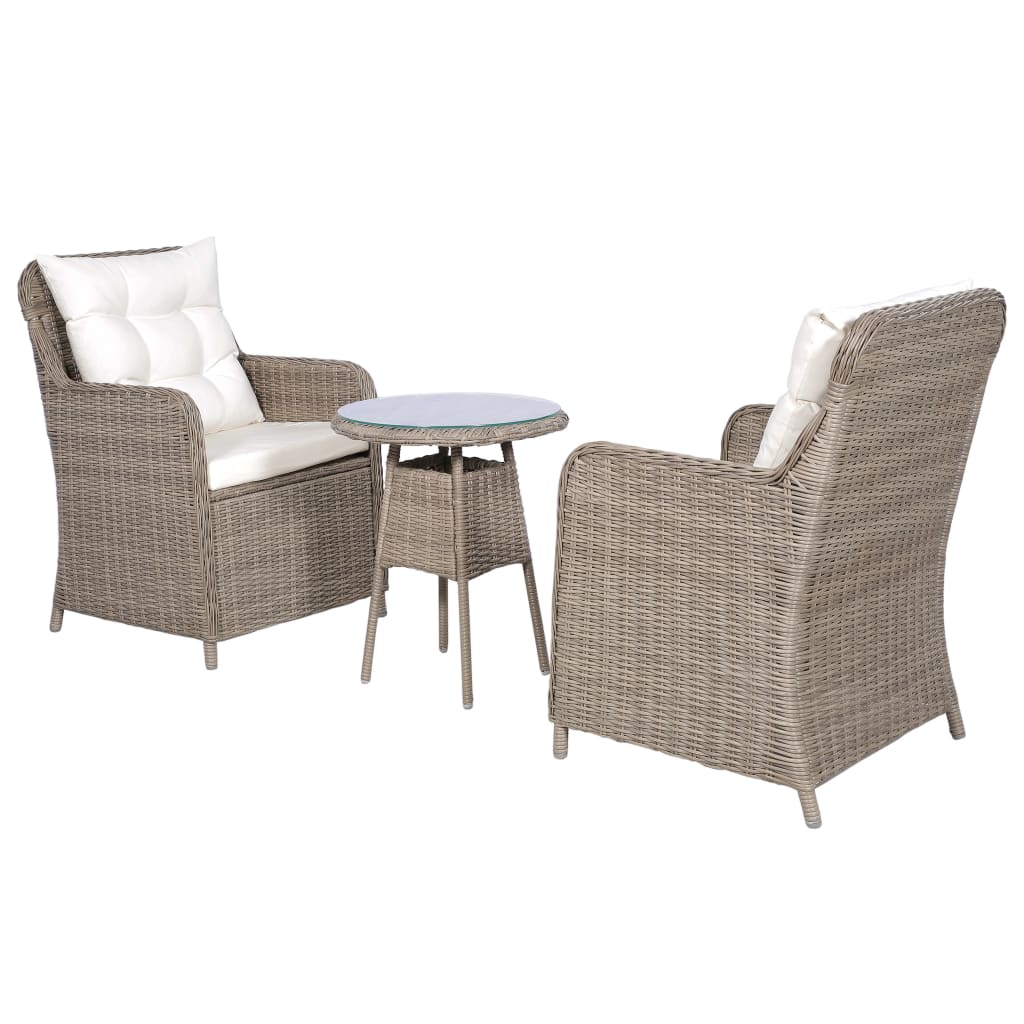 -Delige Bistroset Poly Rattan Bruin met kussens