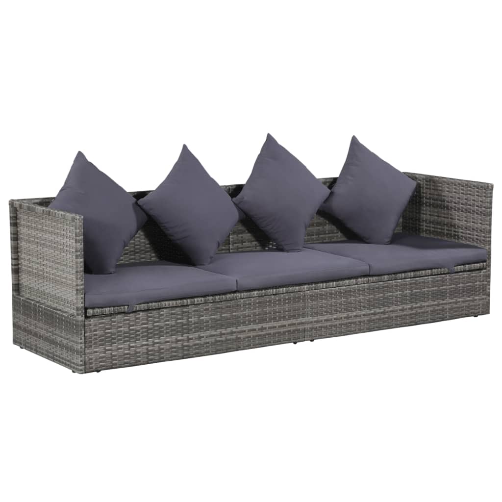 Tuinbed 200x60 cm poly rattan grijs