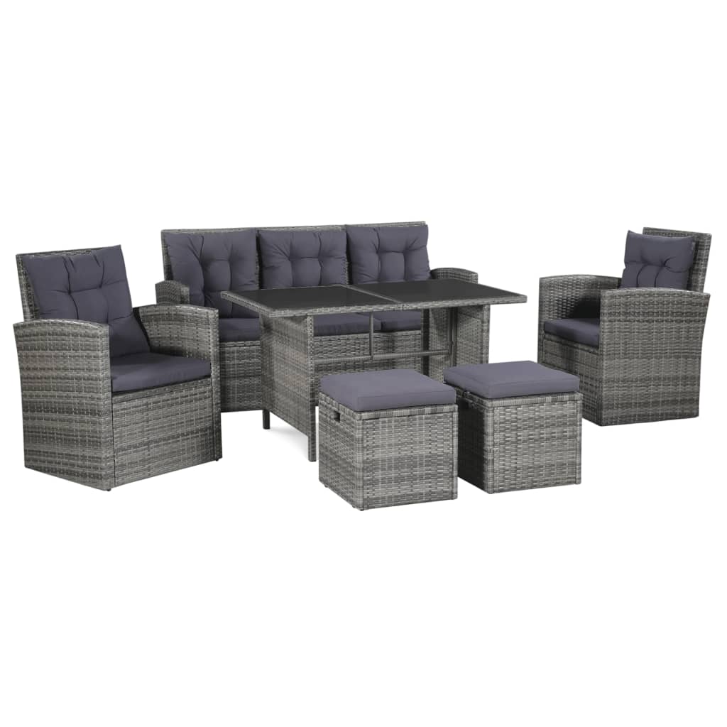 6-Delige Loungeset Met Kussens Poly Rattan Grijs