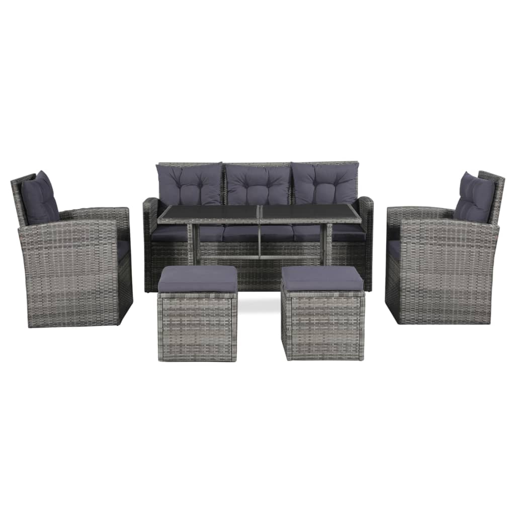 6-Delige Loungeset Met Kussens Poly Rattan Grijs