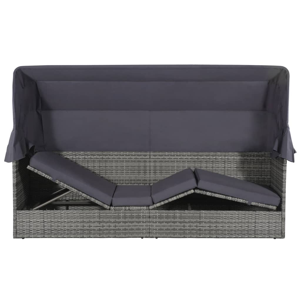 Tuinbed met luifel 205x62 cm poly rattan grijs