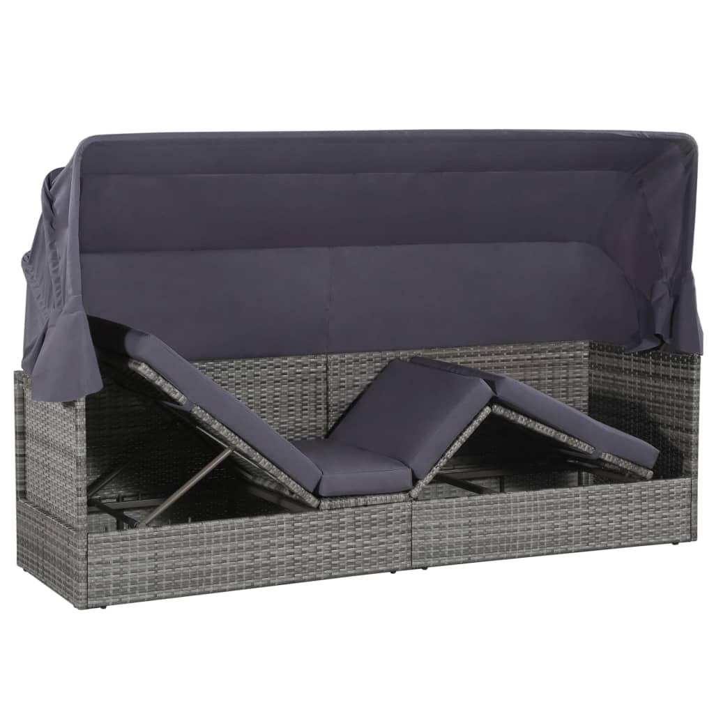 Tuinbed met luifel 205x62 cm poly rattan grijs