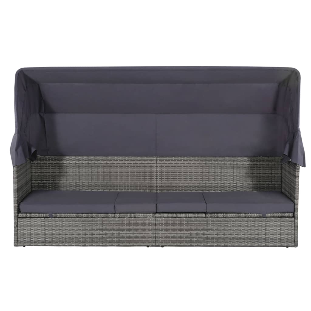 Tuinbed met luifel 205x62 cm poly rattan grijs