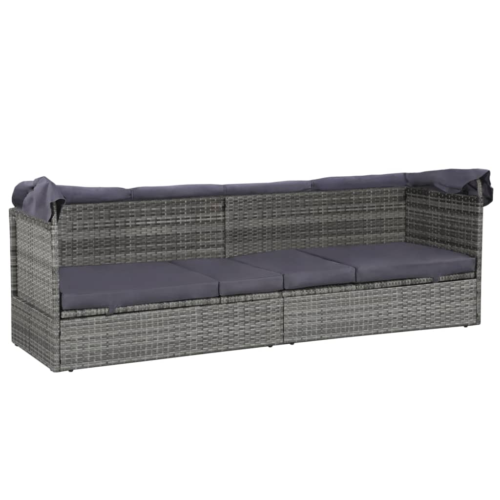 Tuinbed met luifel 205x62 cm poly rattan grijs