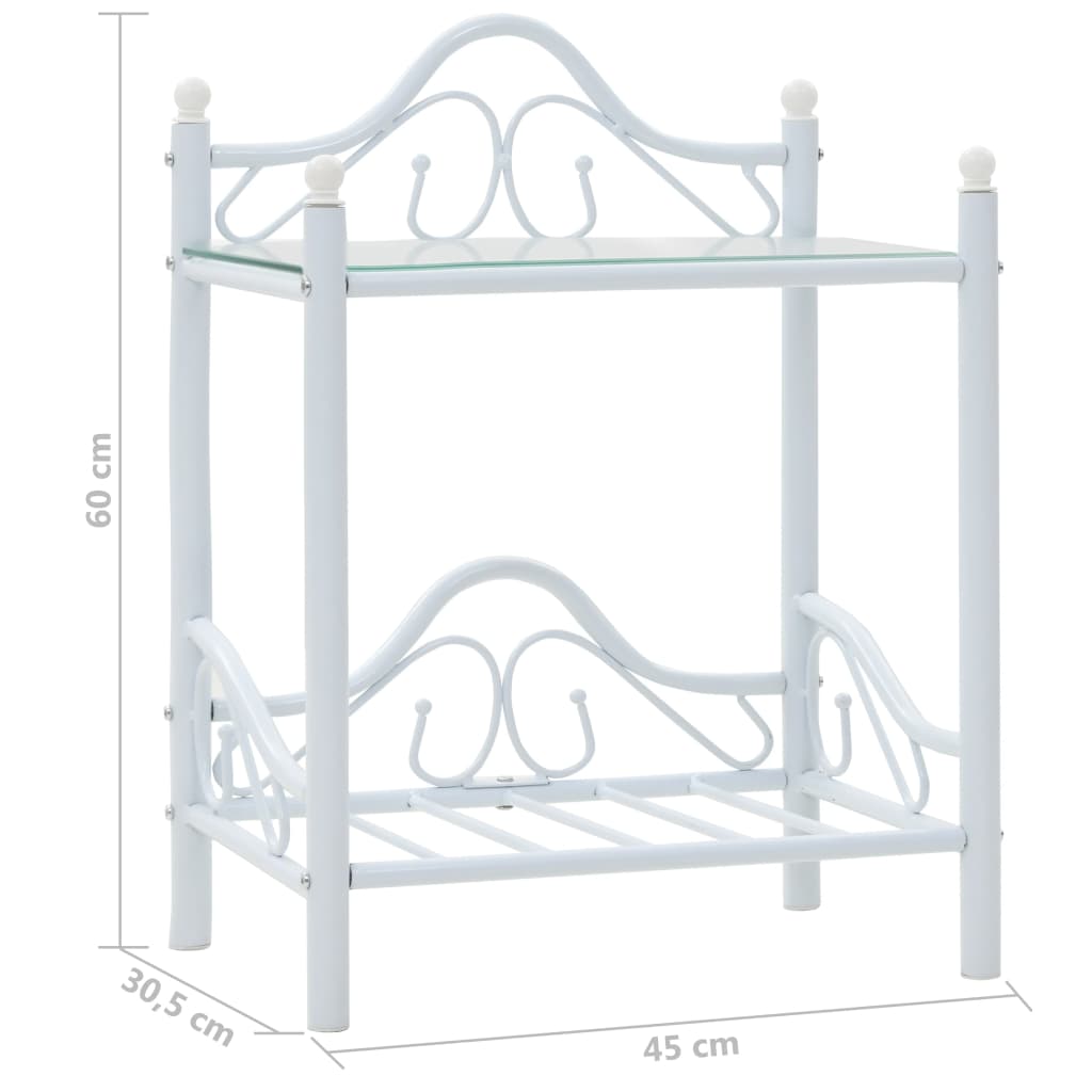 Nachtkastjes 45X30,5X60 Cm Staal En Gehard Glas Wit 1