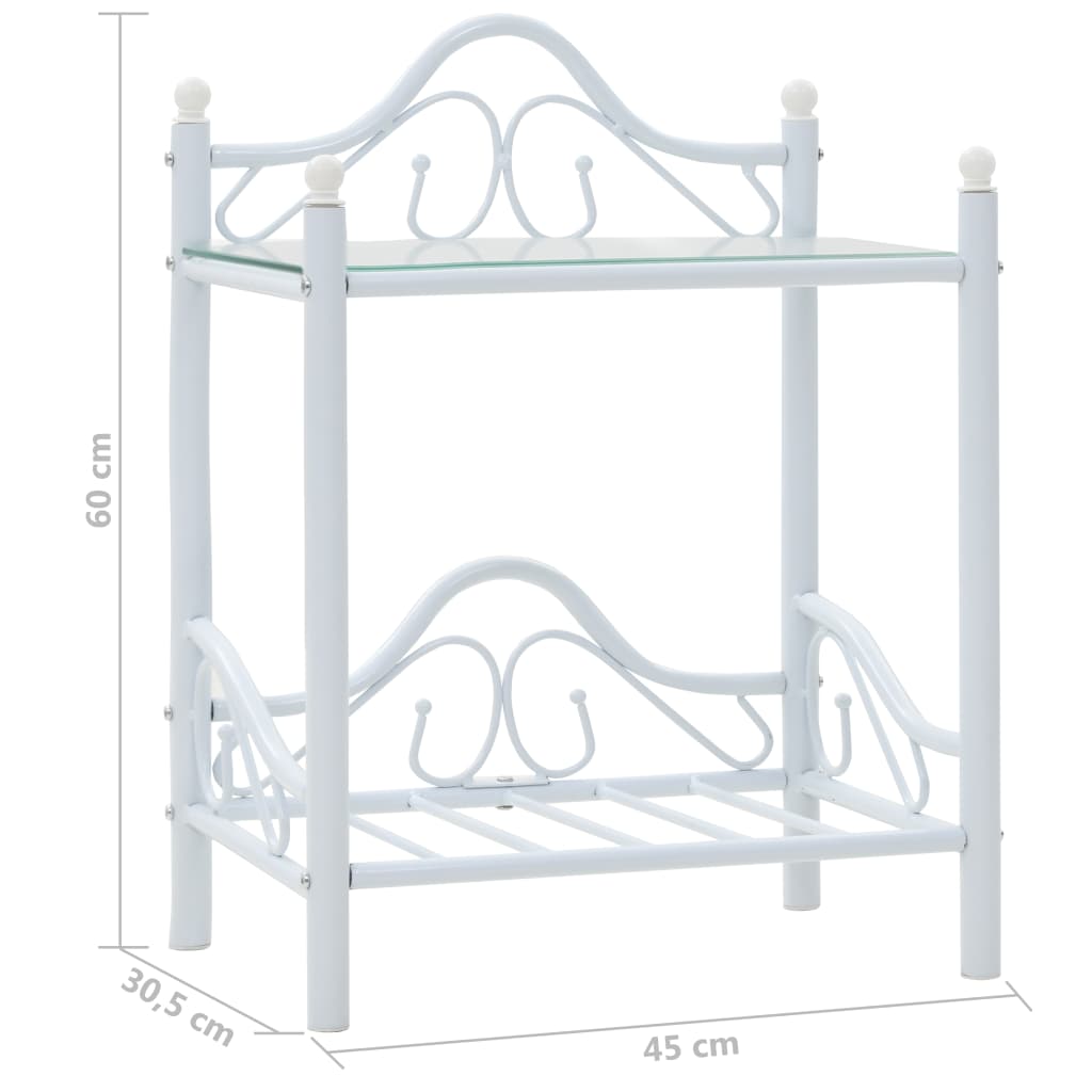 Nachtkastjes 45X30,5X60 Cm Staal En Gehard Glas Wit 2 St