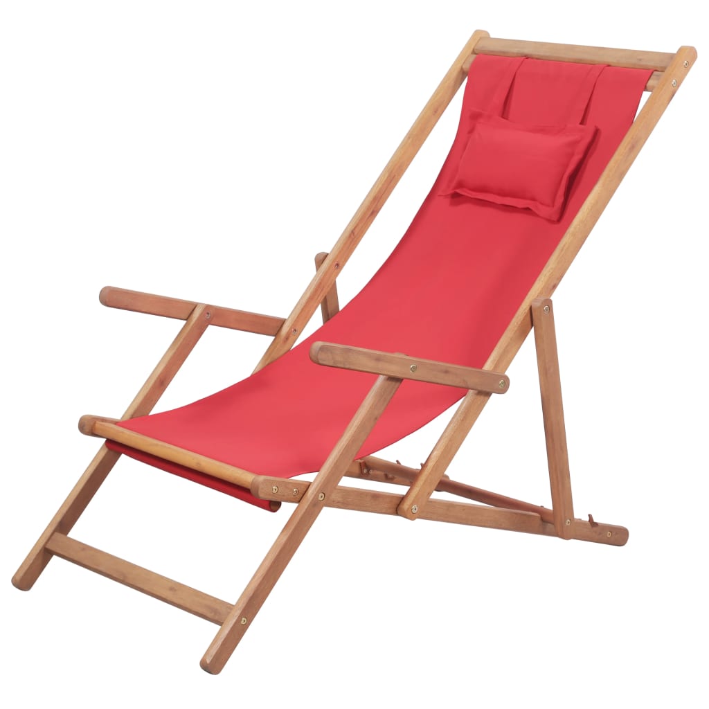 Strandstoel Inklapbaar Stof En Houten Frame Rood