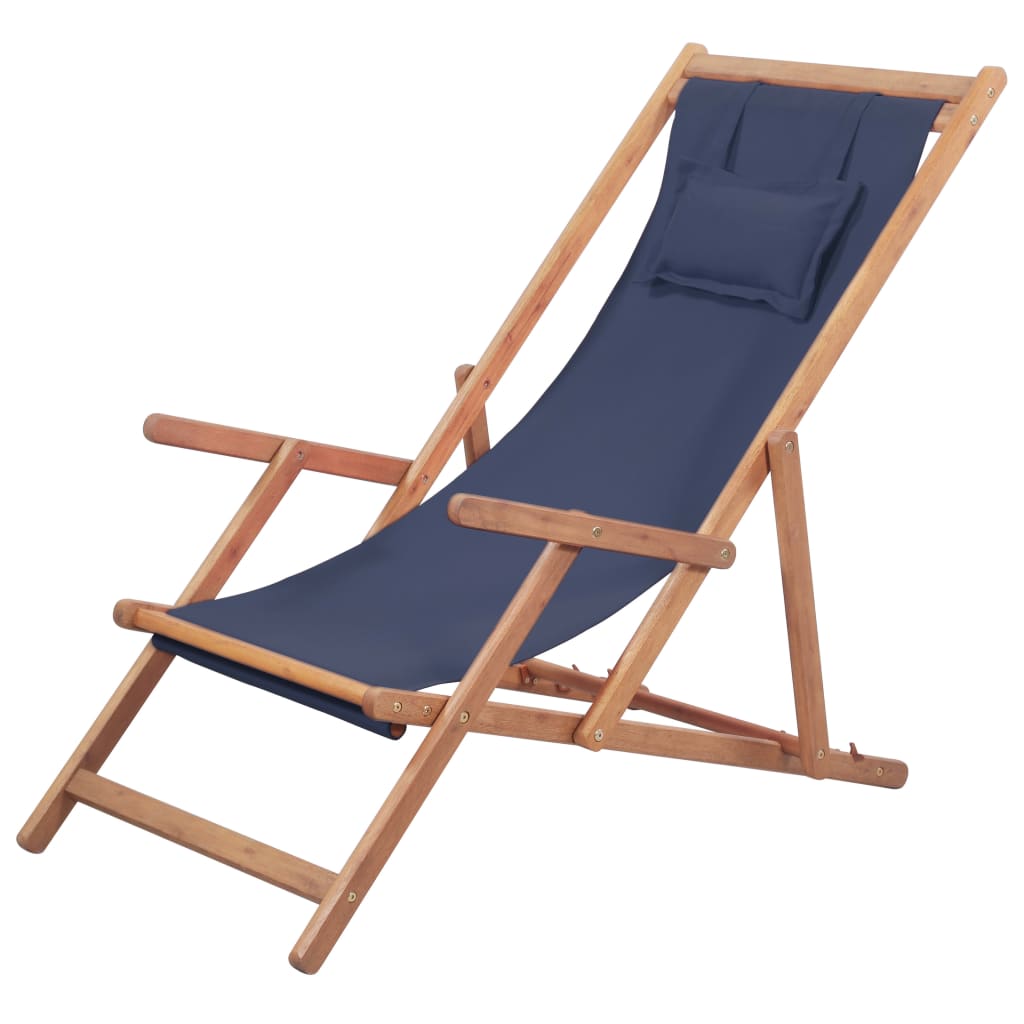 Strandstoel Inklapbaar Stof En Houten Frame Blauw