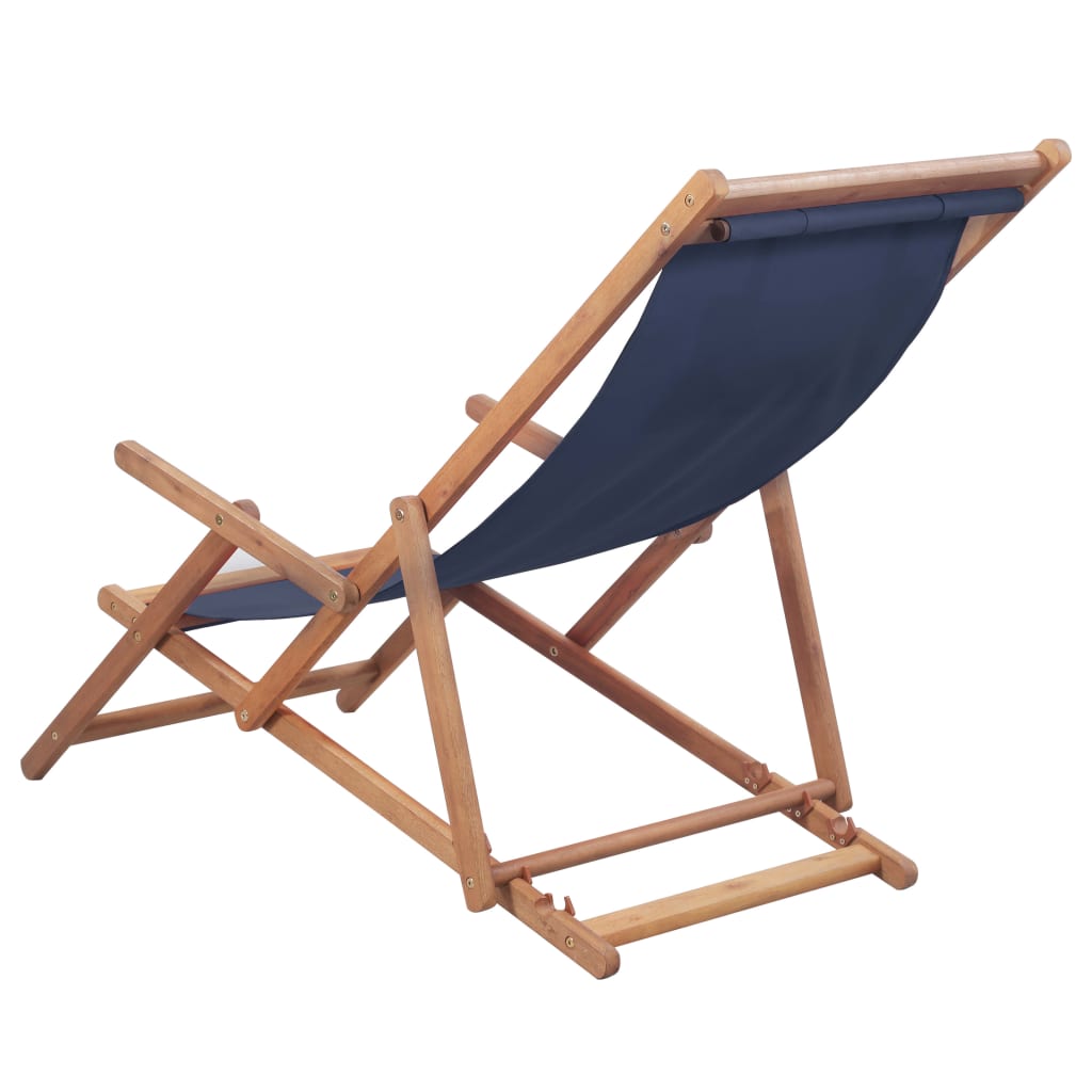 Strandstoel Inklapbaar Stof En Houten Frame Blauw