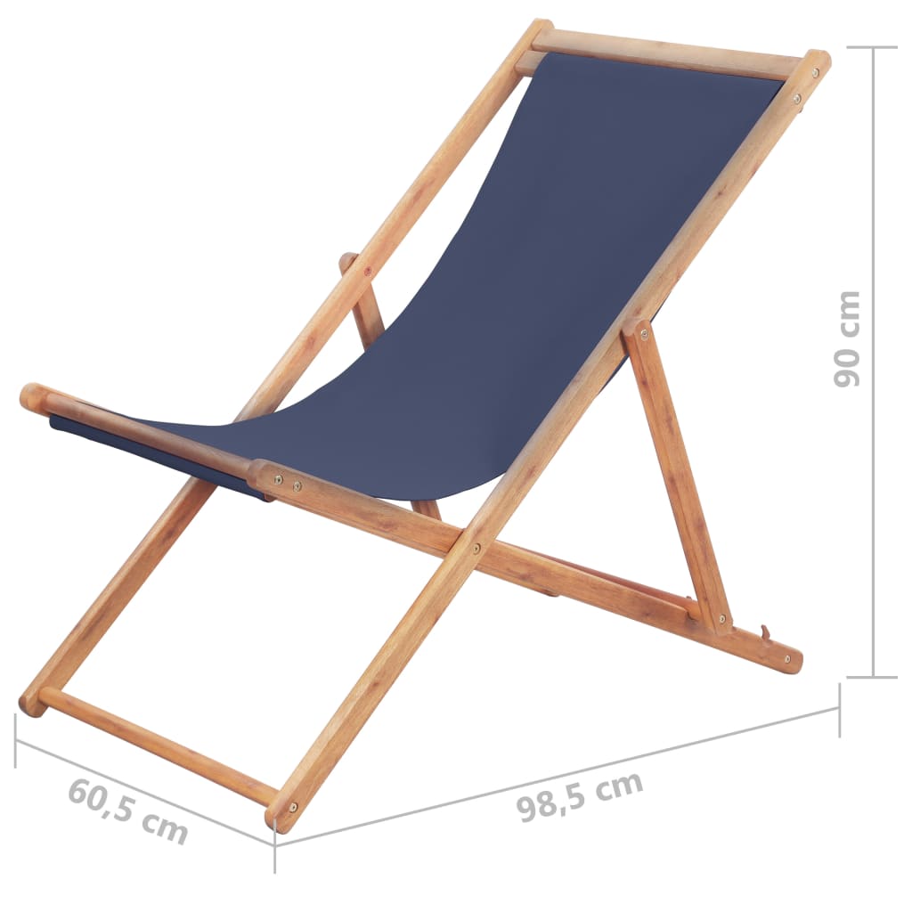 Strandstoel Inklapbaar Stof En Houten Frame Blauw